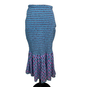 J. Crew Skirt size 2 Blue Pink Floral Mermaid Midi Smocked Cottage Core Prairie